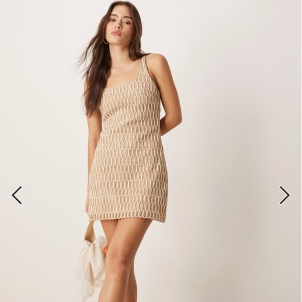 ASOS DESIGN scoop neck mini dress with natural woven detail in natural beige